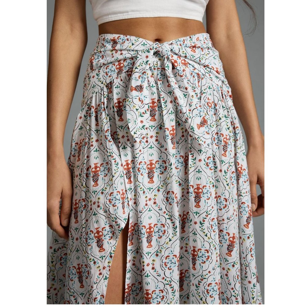 By Anthropologie Poplin Tie-Front Side-Slit Skirt Oyster White - Small - Picture 3 of 10